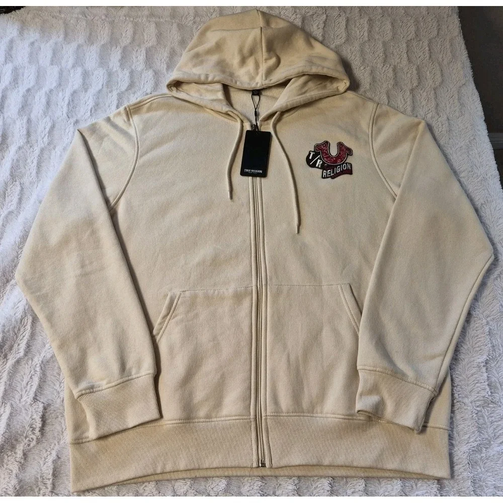 NWT True Religion Jeans Horseshoe Hoodie Swe Men's Size 2XL Full Zip EMB Patch